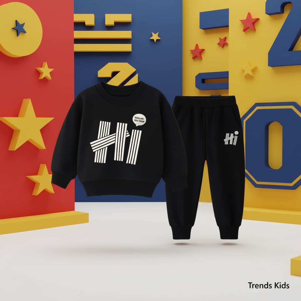 Kids Black Sweater & Trousers Set | Boys & Girls Winter Two-Piece Outfit