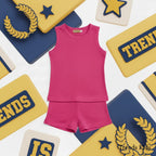 Premium Hot Pink Ribbed Tank Top Round Neck & Shorts Set for Kids (0 Months - 7 Years)