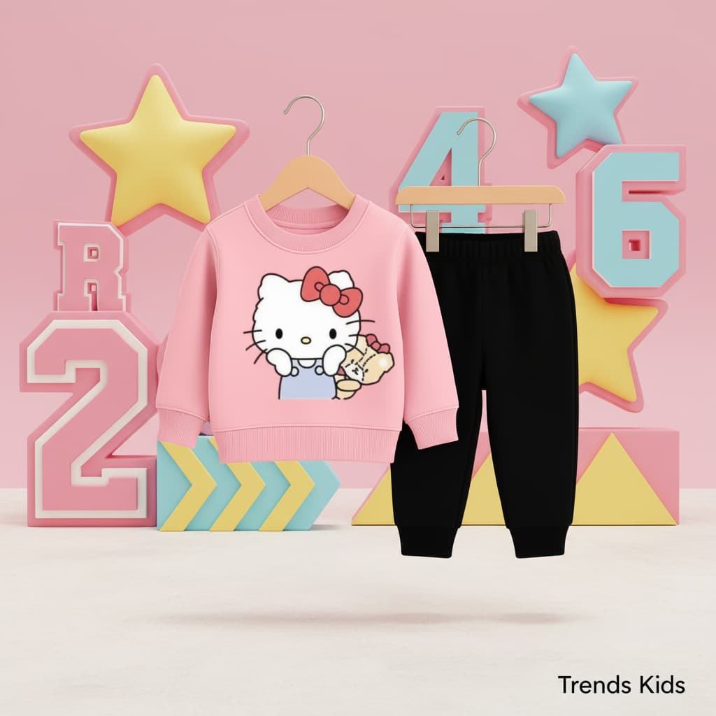 Doll Kids Boys & Girls Pink Sweater And Trousers Black  Two-Piece Sets