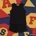 Premium Black Ribbed Tank Top Round Neck & Shorts Set for Kids (0 Months - 7 Years)