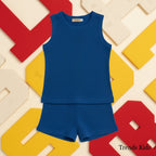 Premium Royal Blue Ribbed Tank Top Round Neck & Shorts Set for Kids (0 Months - 7 Years)