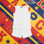Premium White Ribbed Tank Top Round Neck & Shorts Set for Kids (0 Months - 7 Years)