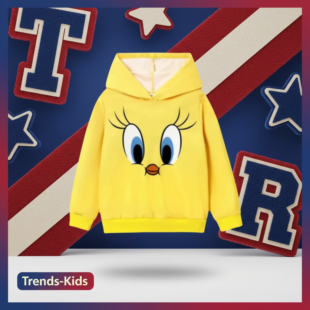 Kids Eye-Print Yellow Hoodie – Soft & Cozy Winter Wear 6-12Month