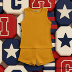 Premium Mustard Yellow Ribbed Tank Top Round Neck & Shorts Set for Kids (0 Months - 7 Years)