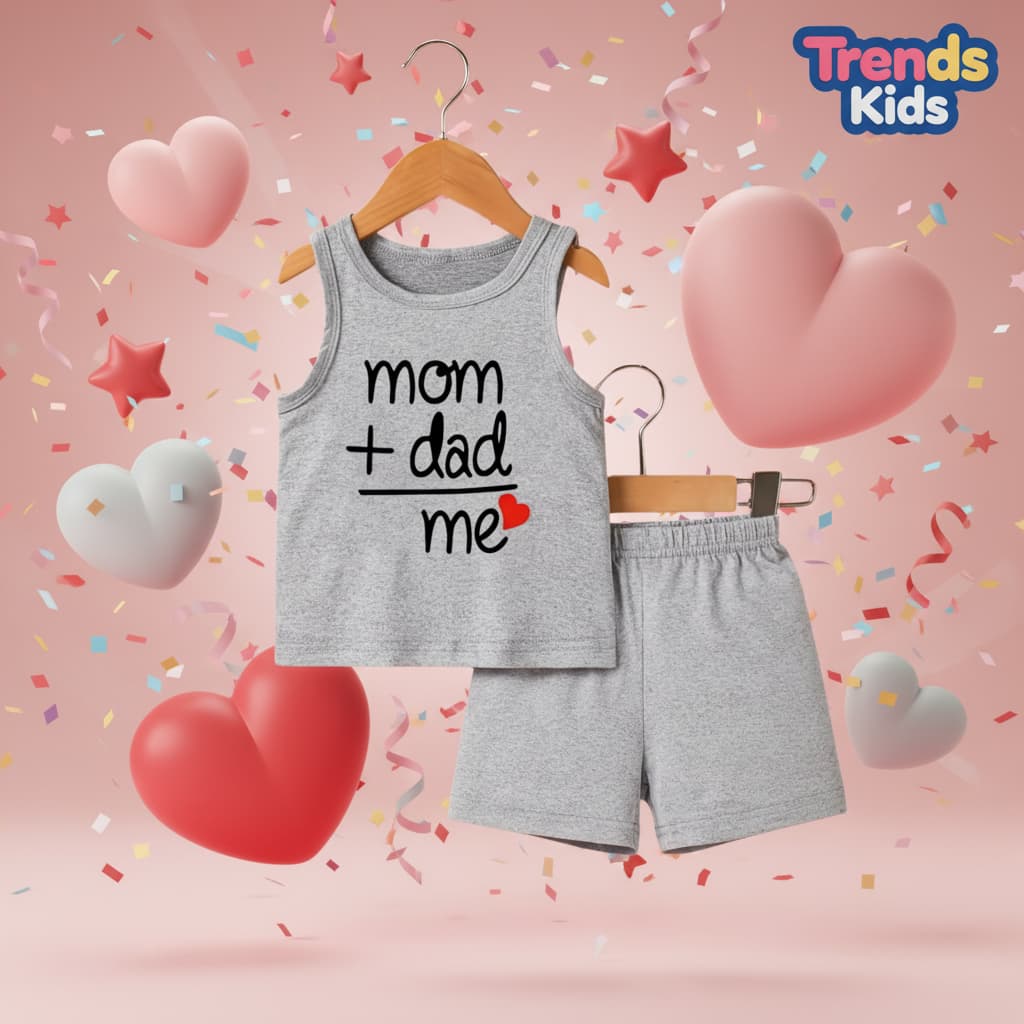 Kids Mom + Dad Tank Top Cute Baby Sleeveless Tee | TT-MOMDAD-GRY