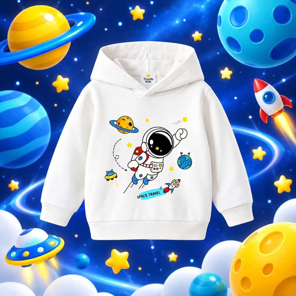 White HoodieAstronaut Kids   – Soft & Cozy Winter Wear (6M–6Y)