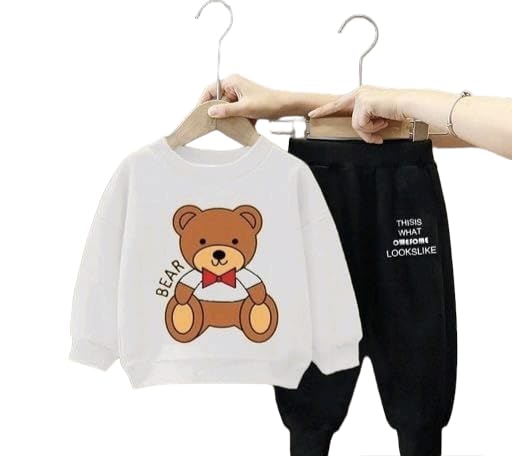 BEAR Kids Boys & Girls White Sweater And Trousers Black  Two-Piece Sets w22