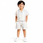 Stripe Print Shirt & Shorts Set for Baby & Kids White Summer Set