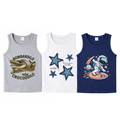 Boys Cartoon & Space Print Cotton Tank Top – 100% Cotton Summer Sleeveless Shirt