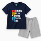 Islamic Kids T-Shirt & Shorts Set – Five Pillars Print Premium Cotton Summer TSNG