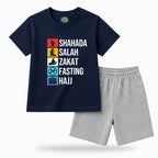 Islamic Kids T-Shirt & Shorts Set – Five Pillars Print Premium Cotton Summer TSNG