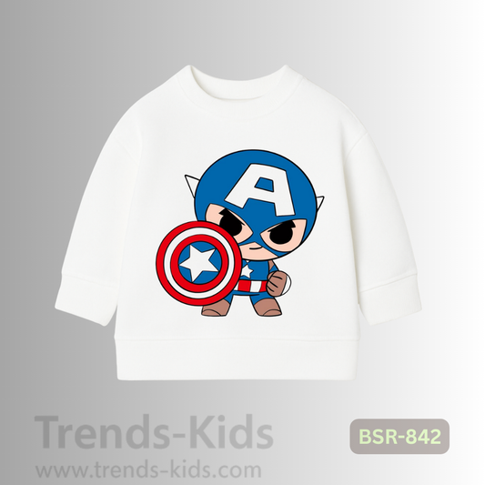Captain America Kids Sweatshirt –White Winter Pullover |