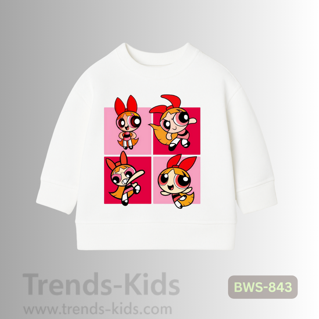 Powerpuff Girls Kids Sweatshirt – Boys & Girls White Cotton Pullover