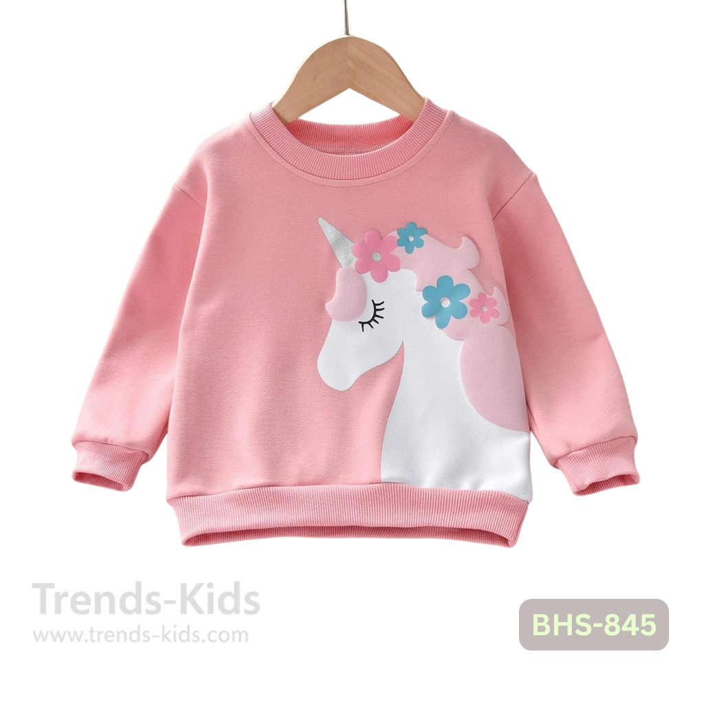 Unicorn Kids Sweatshirt – Girls Pink Cotton Winter Pullover