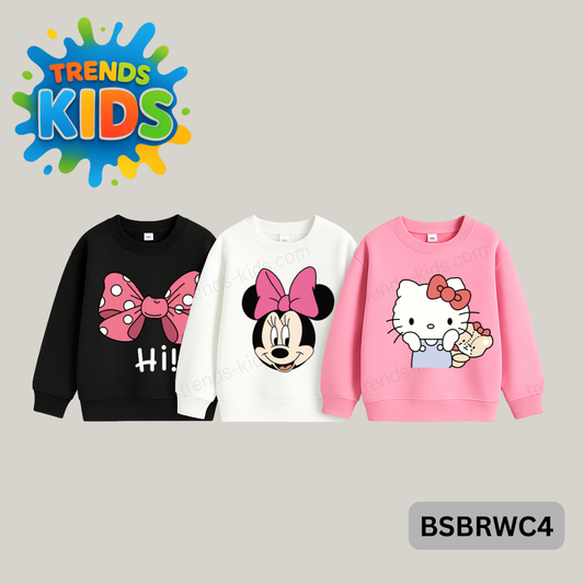 Girls Cartoon Sweatshirt Combo – Minnie, Hello Kitty & Bow Print
