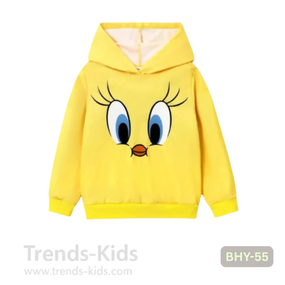 Kids Eye-Print Yellow Hoodie – Soft & Cozy Winter Wear