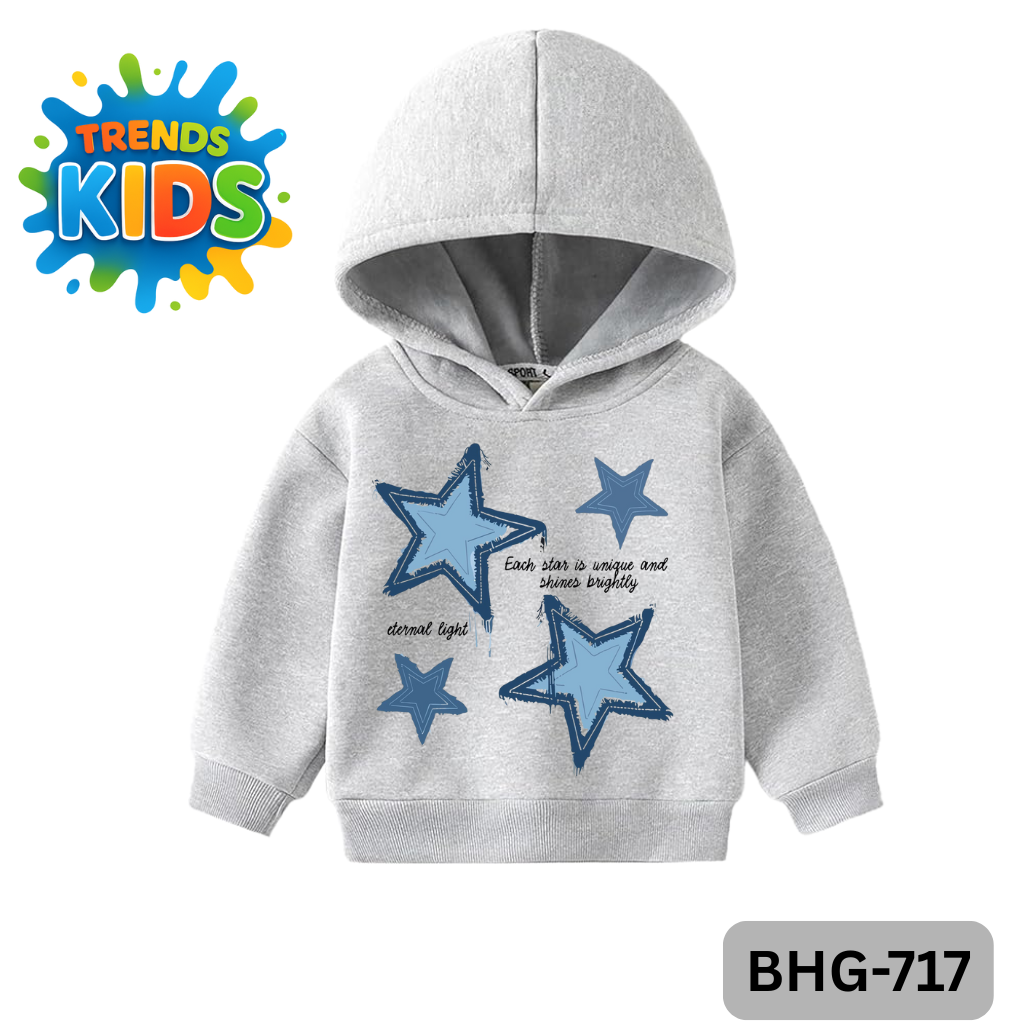 Blue Star Patch Kids Hoodie – Grey | Winter Soft Fleece | BHG-717