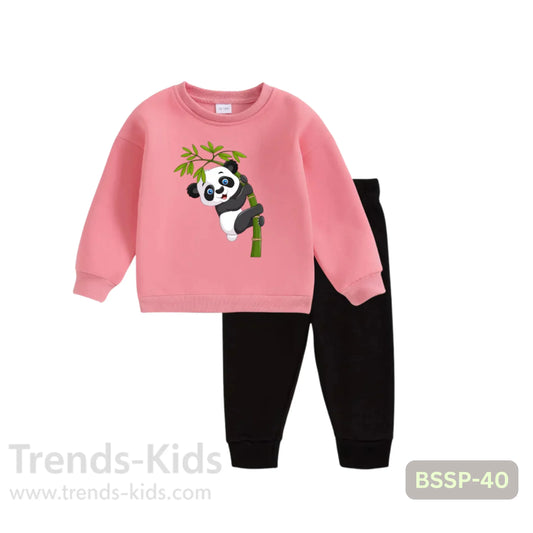 panda Girls & Boyes pink Sweatar black pants Children's Two-Piece Sets Dt40