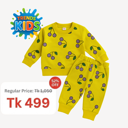 Kids Cherry Print Sweatshirt & Joggers Set – Soft Terry Cotton (6M–6Y)