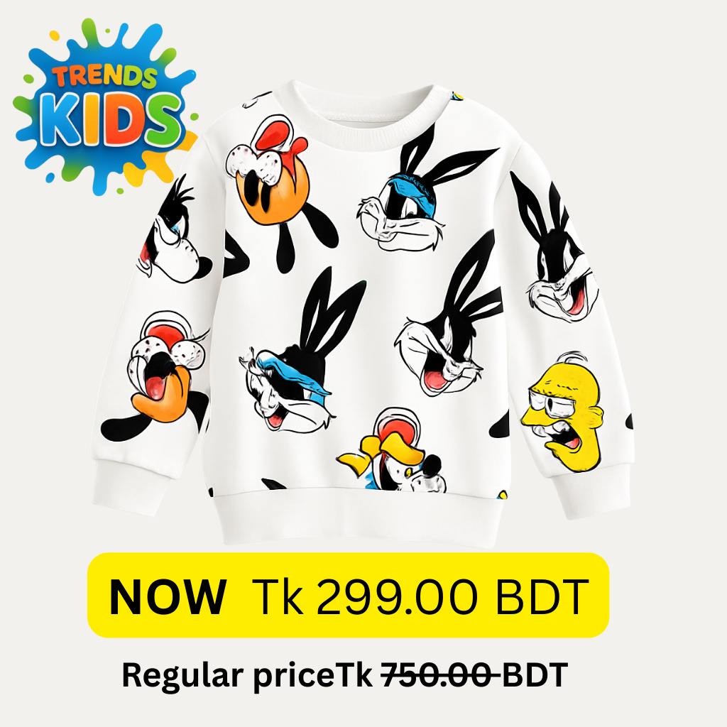Kids Cartoon Multi-Print Sweatshirt – Soft Winter Wear