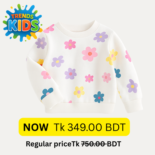 শিশুদের সাদা ফ্লাওয়ার প্যাটার্ন সোয়েটশার্ট