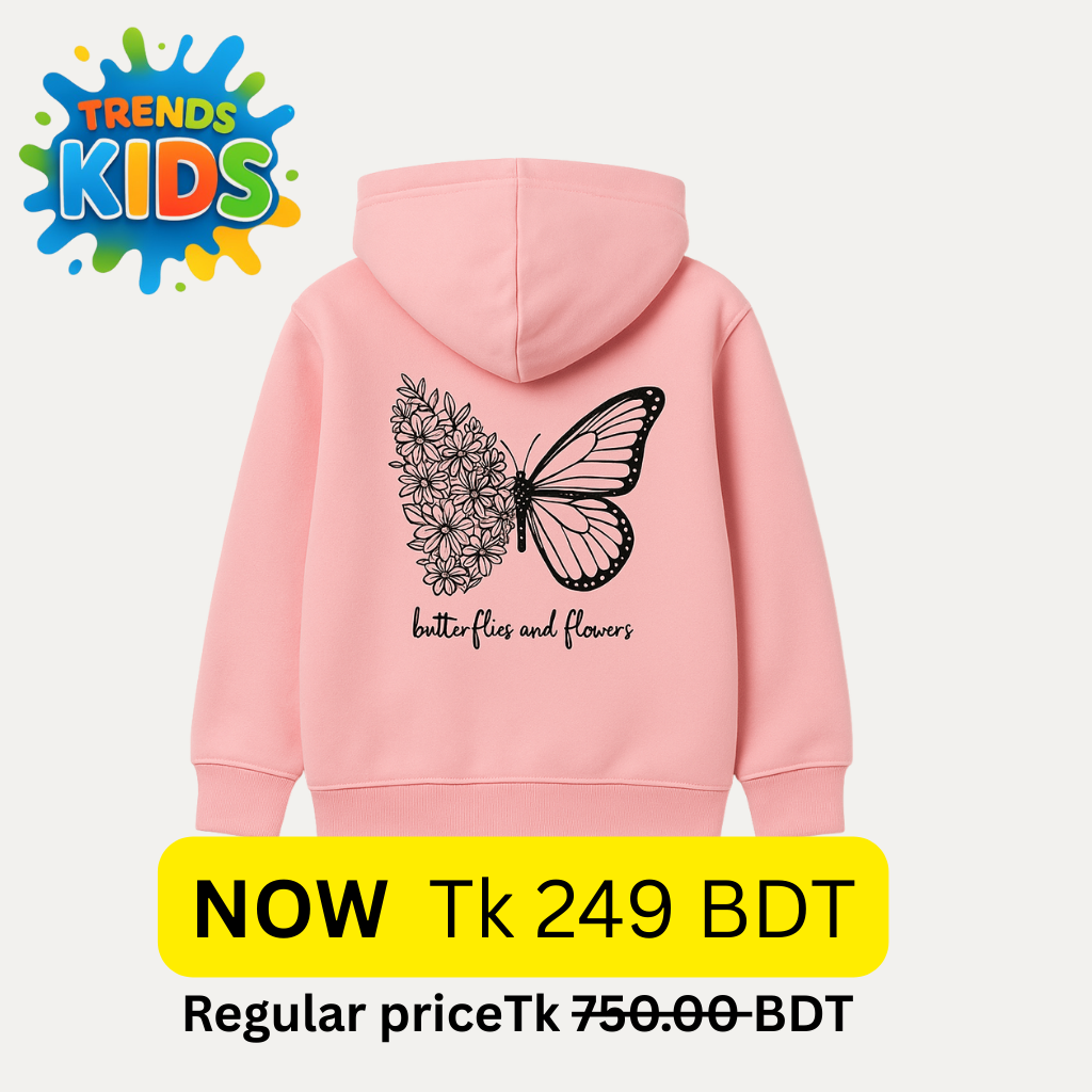 Butterflies Kids Hoodie – Soft Pink | Winter Fleece