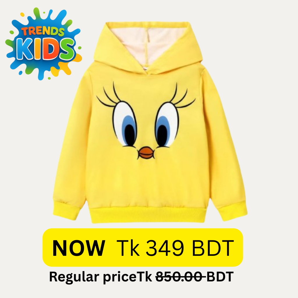 Kids Eye-Print Yellow Hoodie – Soft & Cozy Winter Wear