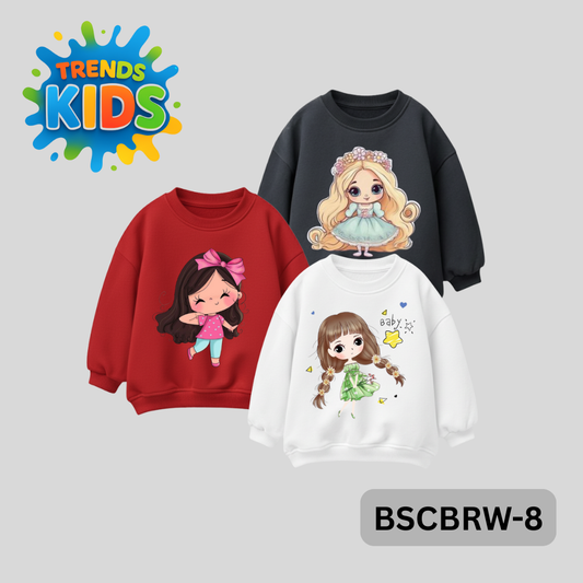 Sweatshirt Combo – 3 Pack Girls Cartoon Series (BSCBRW-8) | Cute Winter Wear – Trends-Kids
