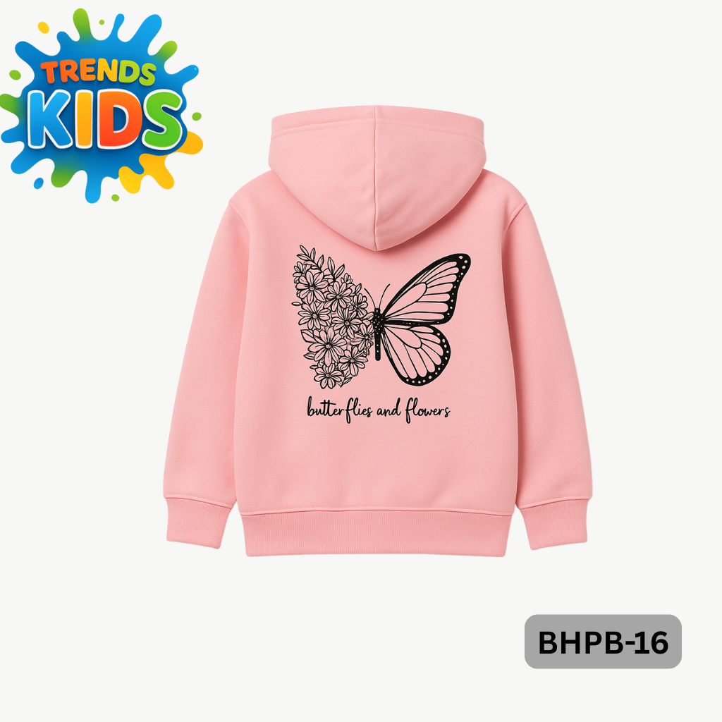 Butterflies Kids Hoodie – Soft Pink | Winter Fleece