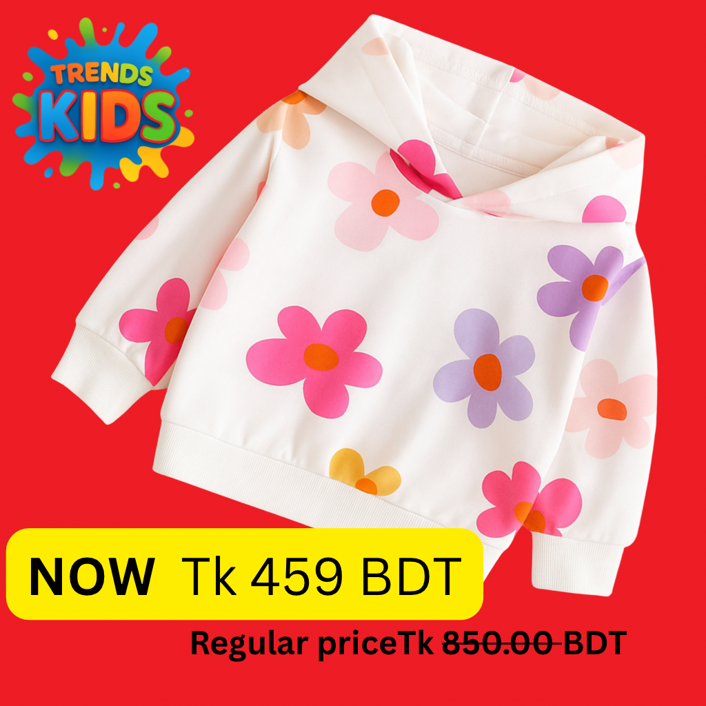 White Flower-Patterned Kids Hoodie