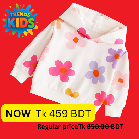 White Flower-Patterned Kids Hoodie