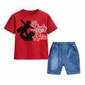 My Daddy Is My Hero Kids Combo Set – Red T-Shirt + Denim Shorts DTPLP1