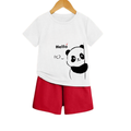 Basic Toddler Two-Piece Summer Set: Panda "Hello" Tee & Red Shorts DTWRP