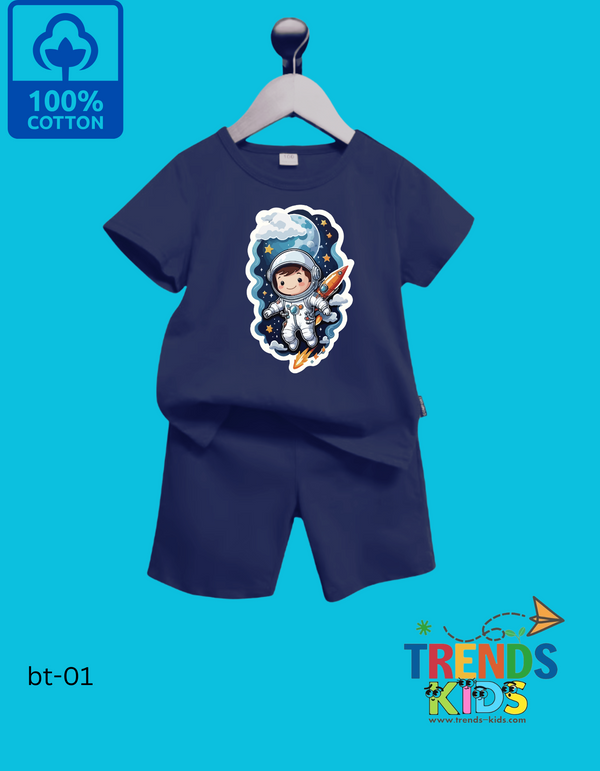 Baby & Kids Super Comfortable Navy Blue T-Shirt & Navy Blue Pants Set