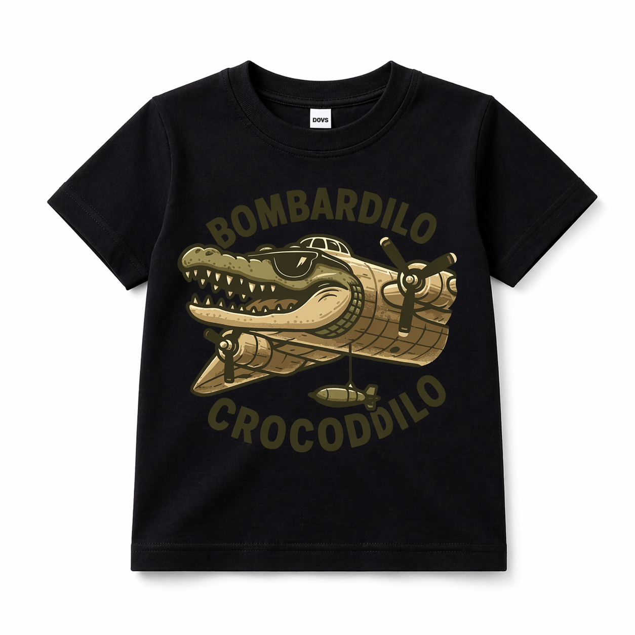 Kids Graphic T-Shirt – Crocodile Airplane Print Cotton Tee