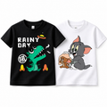 Kids Cartoon Graphic Cotton T-Shirt Combo (Rain Day Dino & Cute Cat Print) – Premium Summer Collection