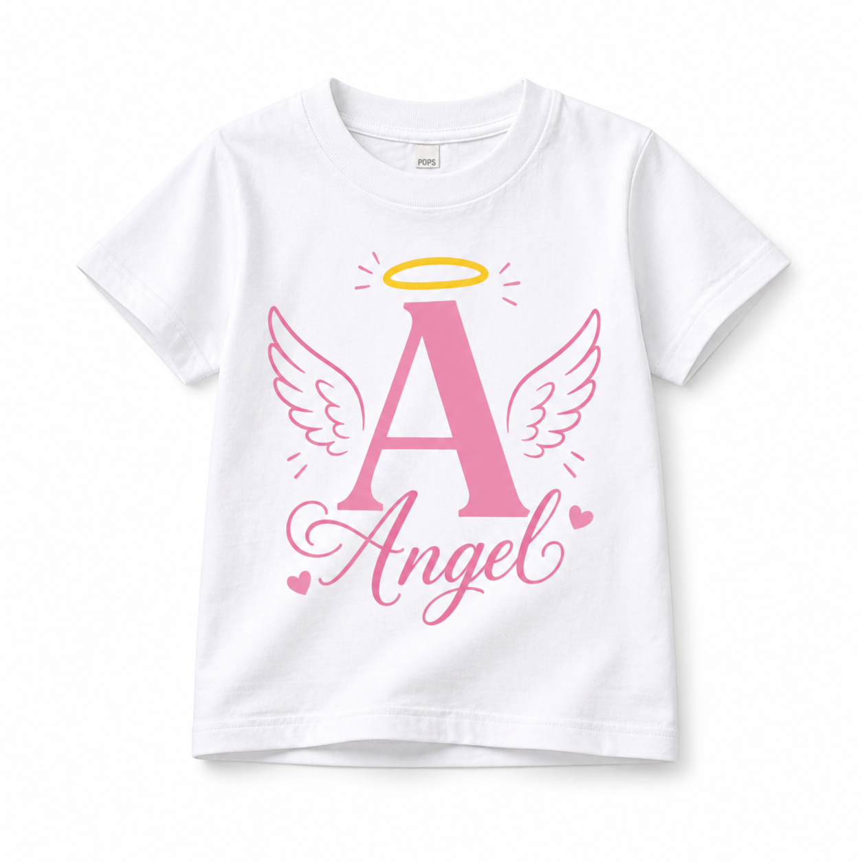 Kids “Angel A” Wings Print Cotton T-Shirt – Cute Premium Baby Tee (White)