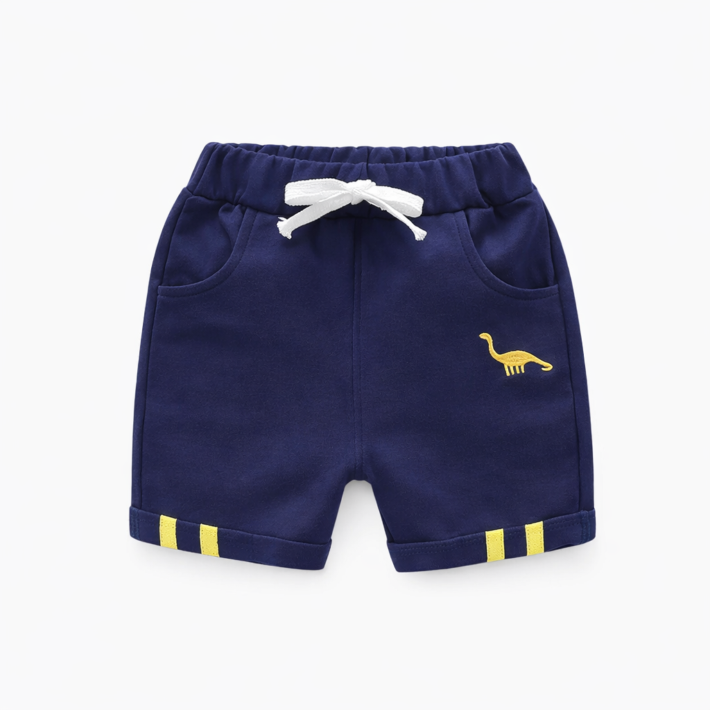 Premim Navy Blue Terry Cotton Kids Shorts – 300+ GSM | Dinosaur Edition