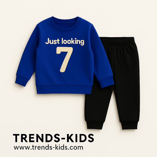 Blue Sweatshirt & Black Joggers Kids Set – Premium Cotton Winter Wear