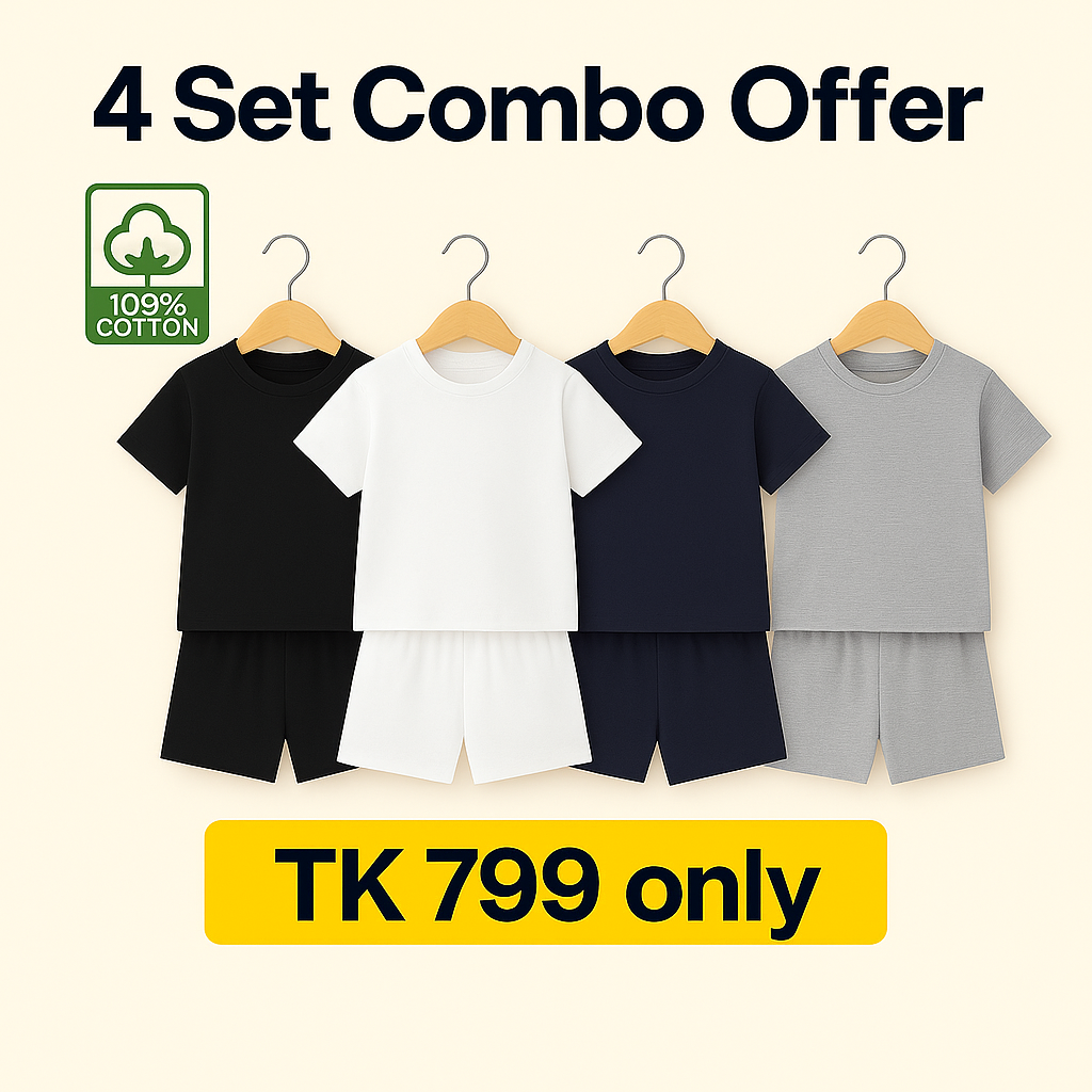 4-Set Kids Outfit Combo – T-Shirts & Pants