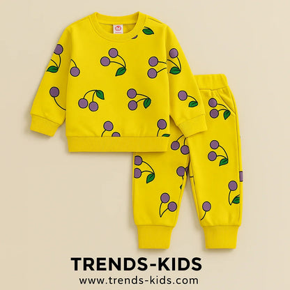 Kids Cherry Print Sweatshirt & Joggers Set – Soft Terry Cotton (6M–6Y)