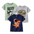 Premium Cotton Kids Graphic T-Shirt Combo (Pack of 3) – Shark, Dino Astronaut & Crocodile Prints DTPGND