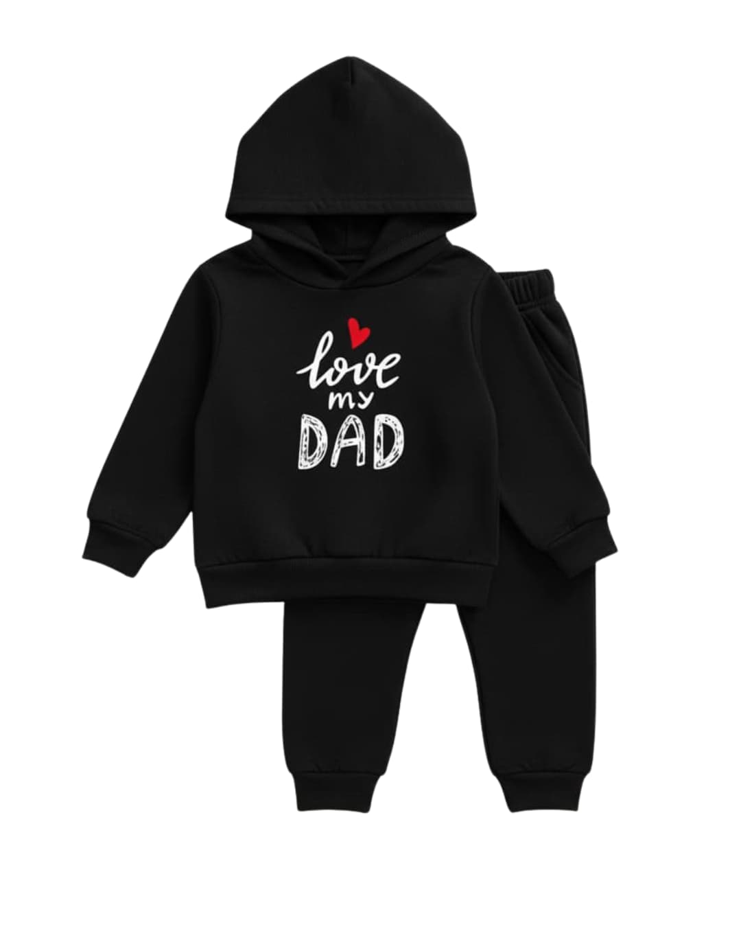 Love My Dad" Baby Girl Black Hoodie and Black Pants Set Dt52