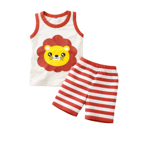 6–9 Months – Cute Lion Print Baby Boys Sleeveless T-Shirt & Shorts Set