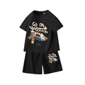 Premium Cotton Kids T-Shirt & Shorts Set – “Go On Vacation” Cartoon Car Print DTBBV