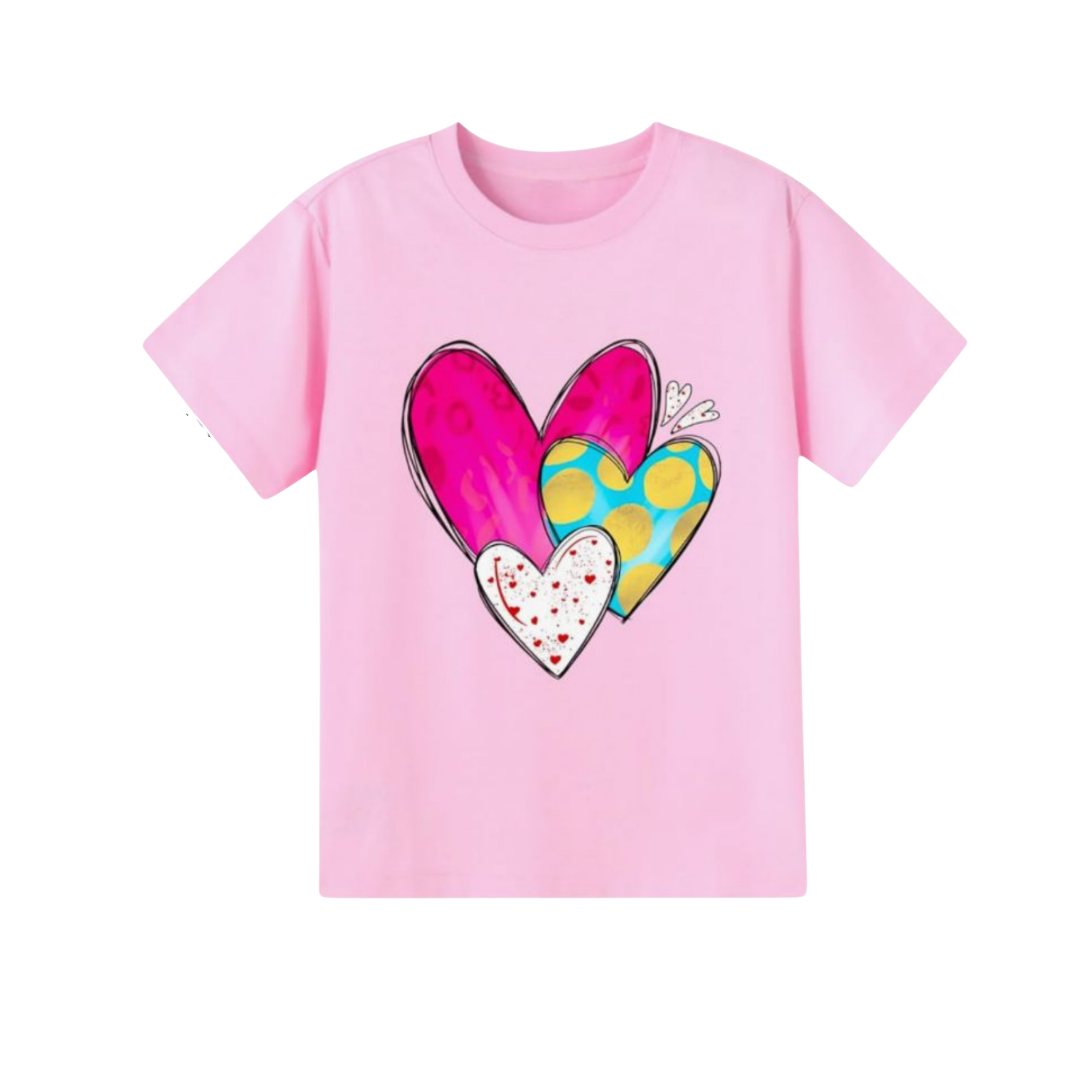 Premium Girls' Baby & Kids Pink  T-Shirt  Trio Hearts Graphic Tee. DTP1