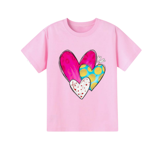 Premium Girls' Baby & Kids Pink  T-Shirt  Trio Hearts Graphic Tee. DTP1