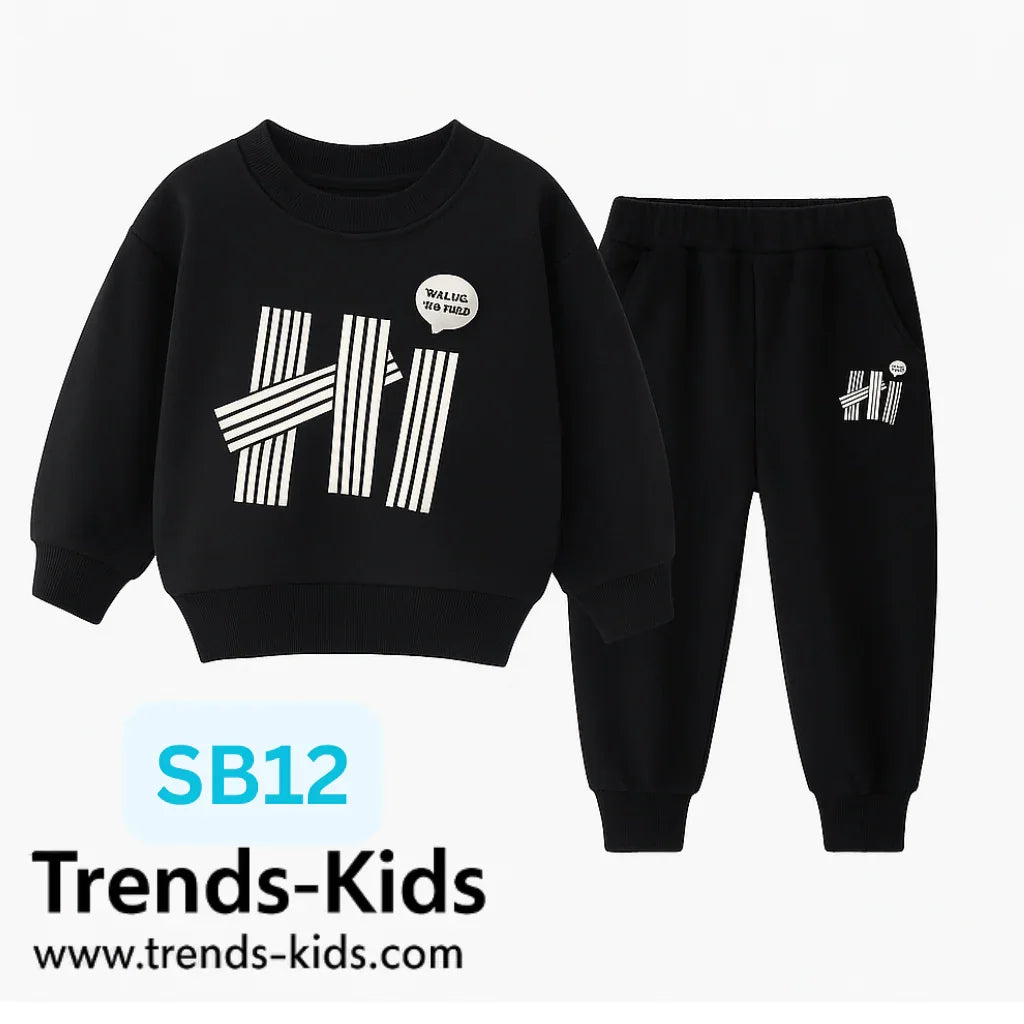 Kids Black Sweater & Trousers Set | Boys & Girls Winter Two-Piece Outfit