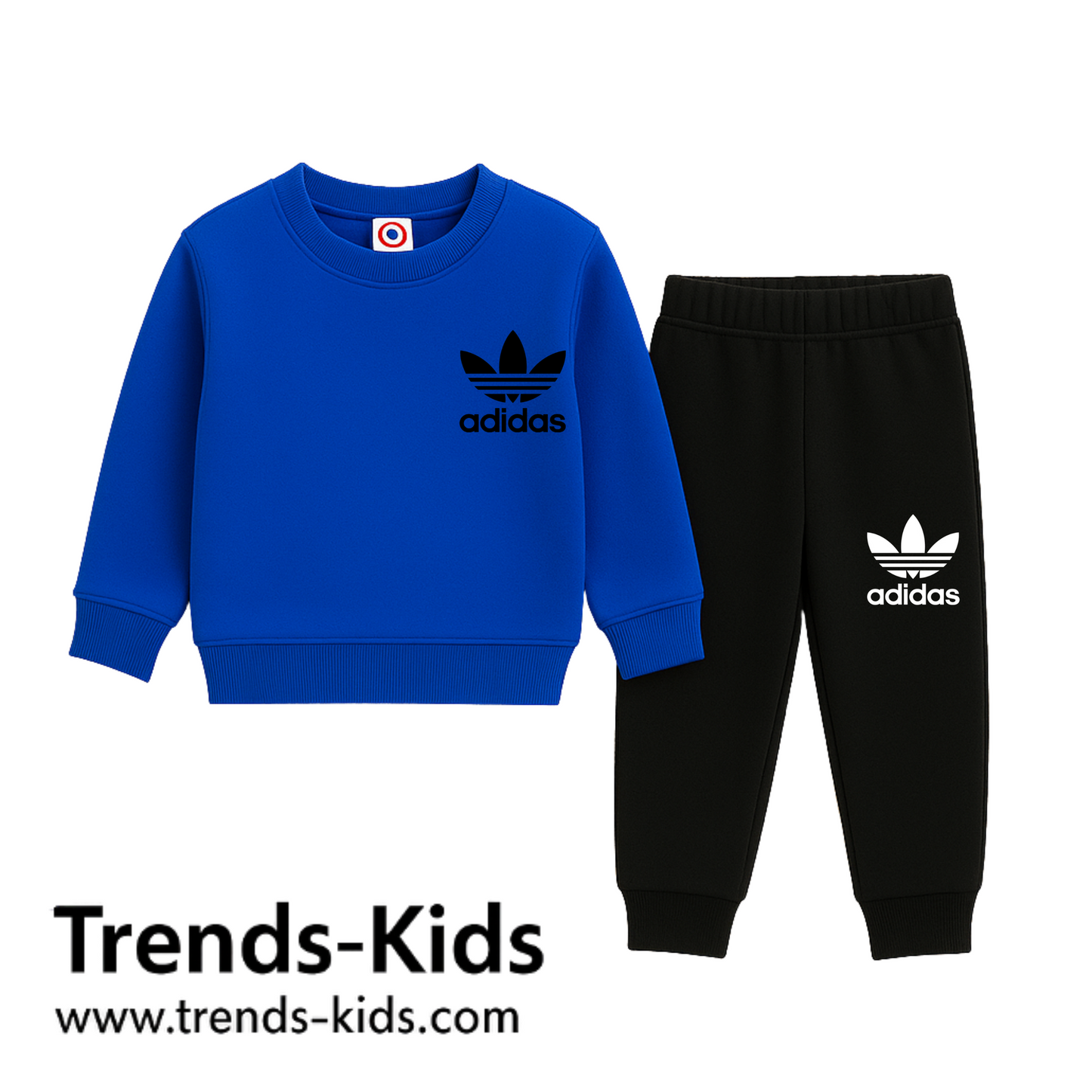 Royal Blue Adidas-Inspired Kids Sweatshirt & Jogger Set