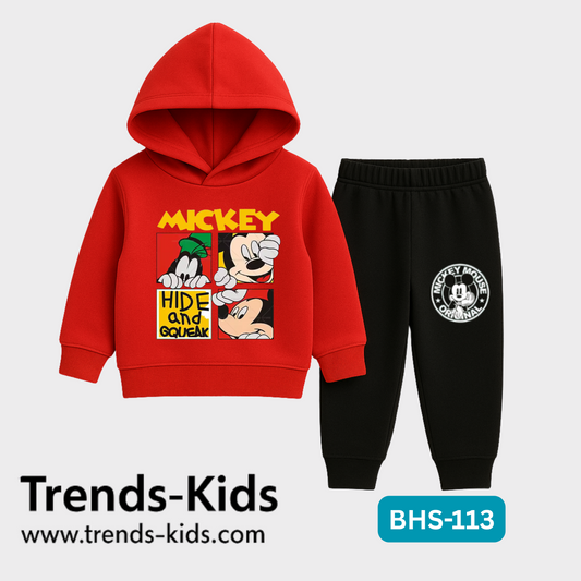 Mickey Red Hooded &  Pants Set – Black Two-Piece